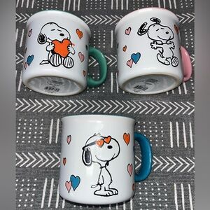 Lot of 3 Peanuts Snoopy Hearts 21oz Mugs Pink Green Blue